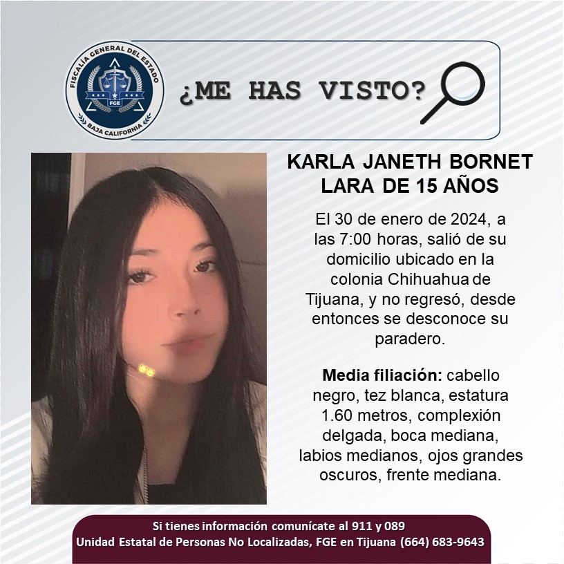 Buscan A Karla Janeth Bornet Lara de 15 años